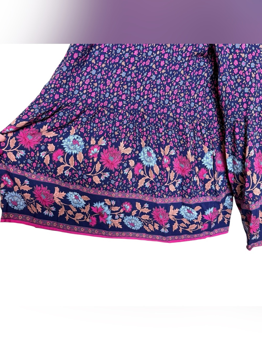 Natural Life XS Jamie Floral Wide Leg Jumpsuit V-Neck Boho Peasant Relaxed - Picture 4 of 7